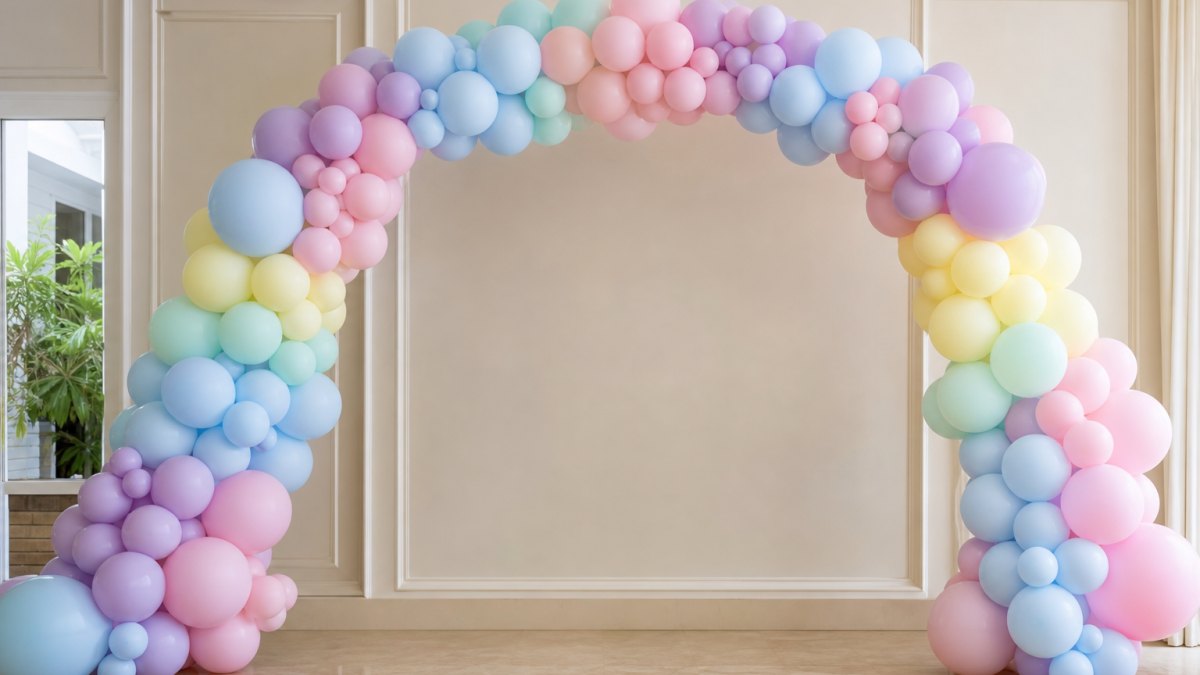 Decoración con globos orgánicos y arco floral-balloon en evento social
