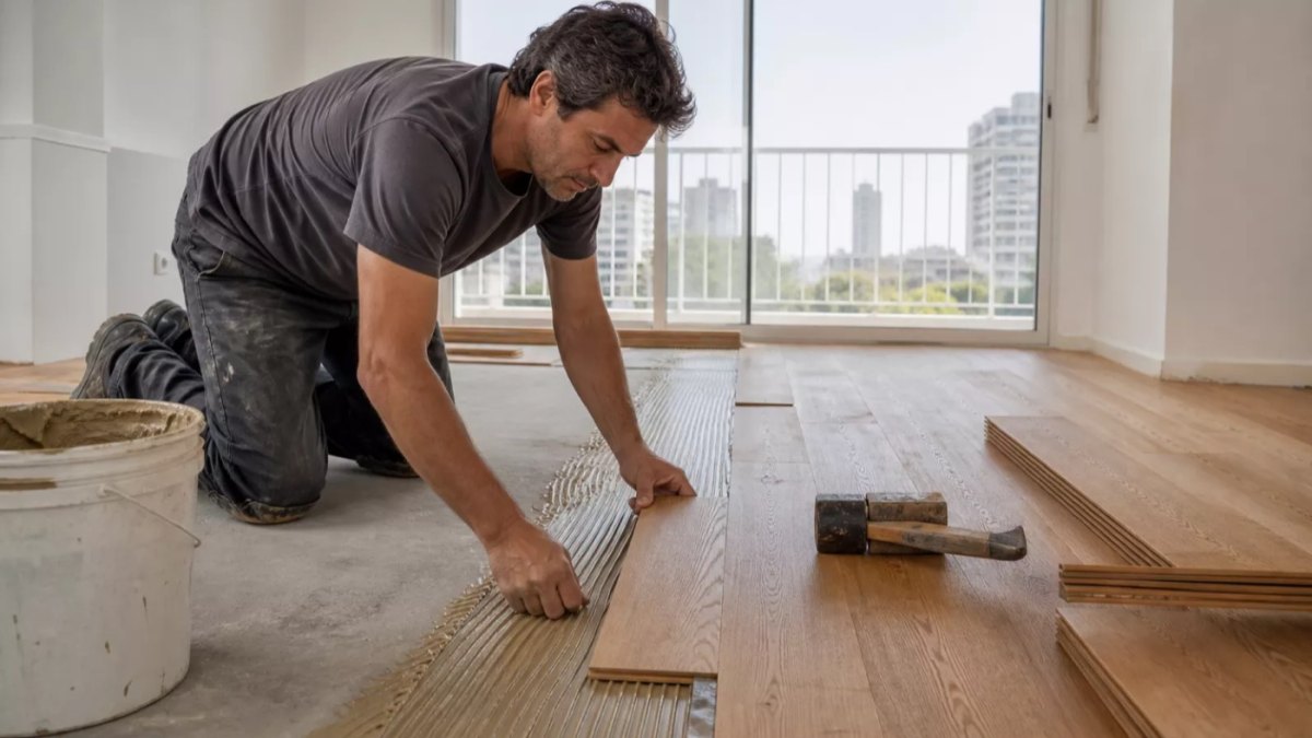 Colocación de piso porcelanato en living de departamento
