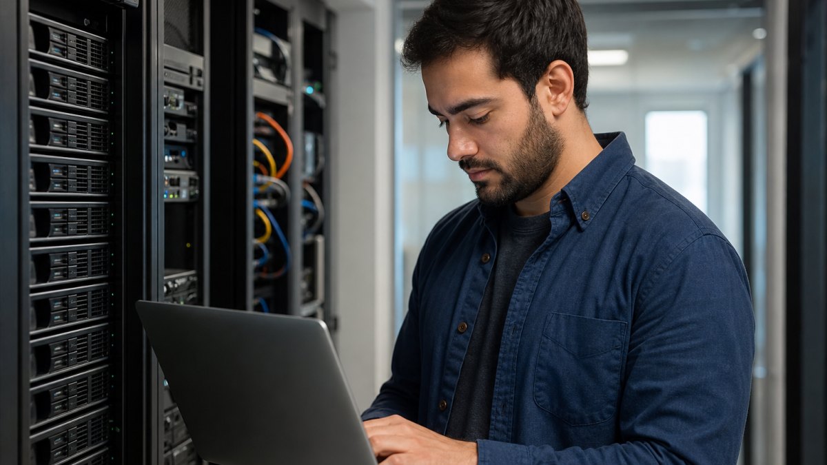 Especialista en mantenimiento web actualizando plugins y respaldos en pantalla